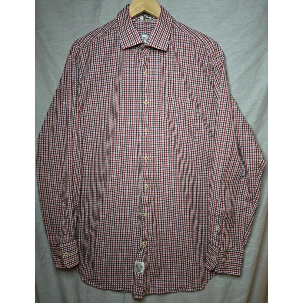 Peter Millar Shirt Men's XL Red/White Plaid Button Up Long Sleeve Cotton